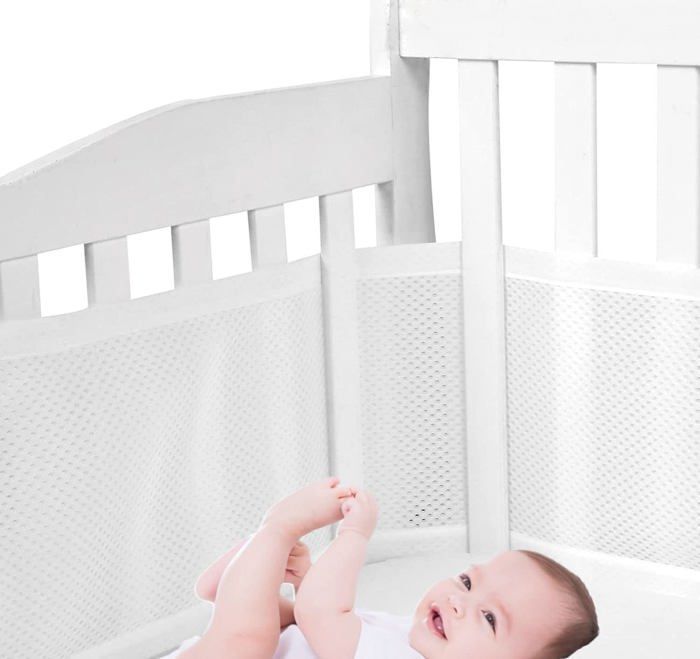 Tours de Lit Bébé,Tour de lit bébé respirant en maille 3D, 4 côtés anti-collision. Pour nouveau-nés, garçons et filles-Blanc