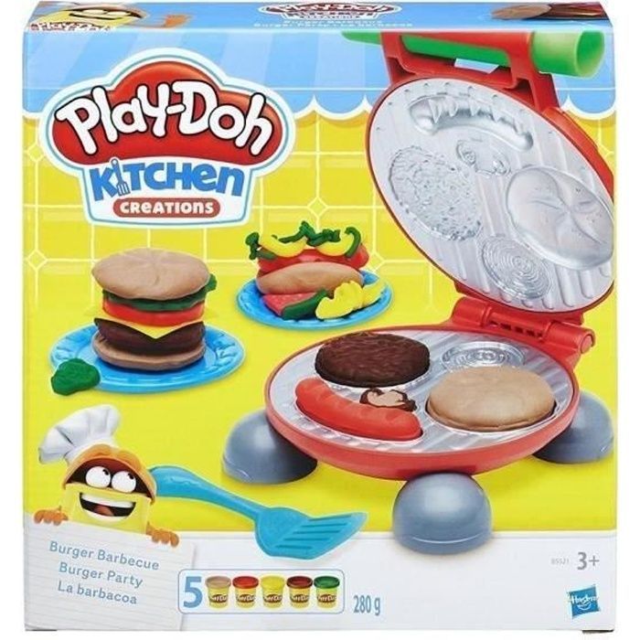 Play-Doh Burger Party, Set di plastilina Play-Doh per creare hamburger e hot dog, Età 3+