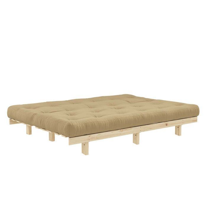 Banquette convertible futon LEAN bois de pin coloris beige blé 130x200 cm