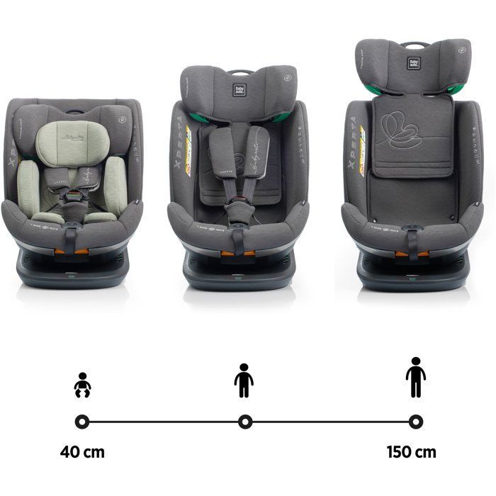 Bilbarnstol - BABYAUTO - XPERTA - Grupp 0/1/2/3 - 40/150 cm - I-Size - Snurrbar - Liggbar - Med förkortare - Olivgrön