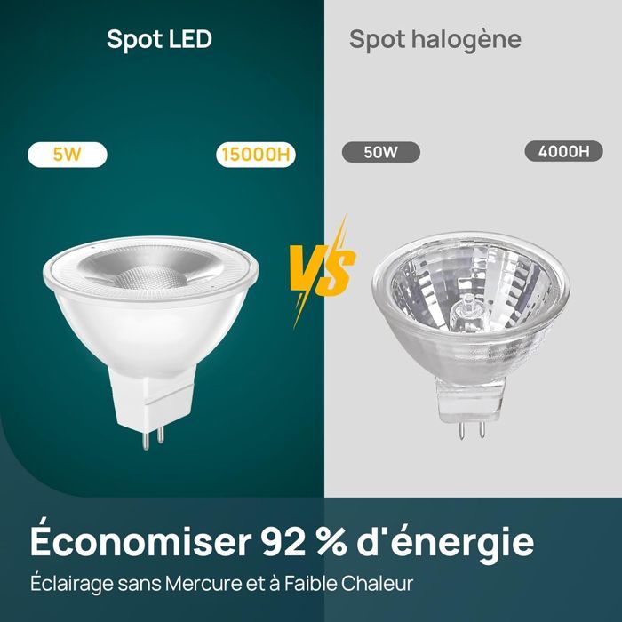 Lampadina LED - Lampadine LED - Faretto LED - GU5.3 MR16 12V - 5W - Bianco caldo 3000K - 500LM - 5 pezzi