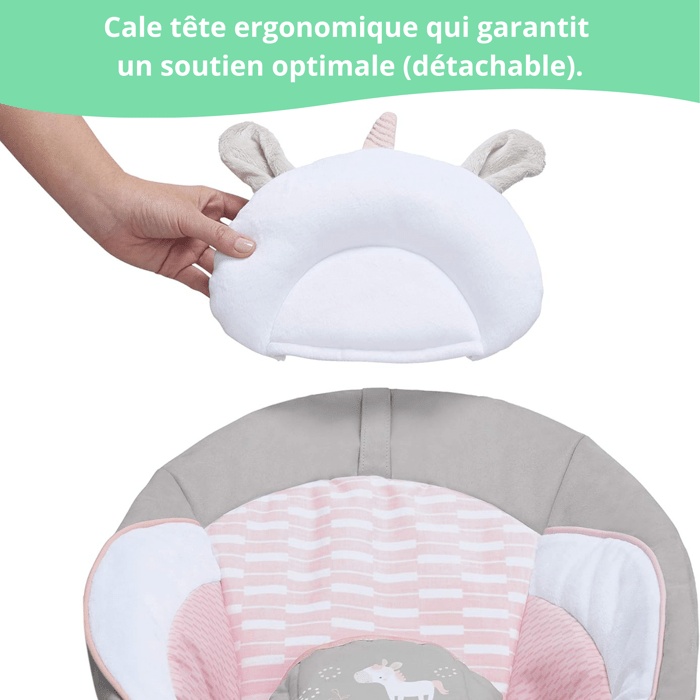 INGENUITY Babybouncer - Flora - Boog met afneembaar speelgoed, 8 melodieën, rustgevende vibraties, babycadeau