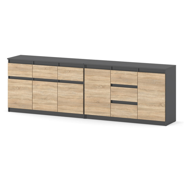 Komoda 240cm 6 szuflad salon sypialnia szara dąb sonoma