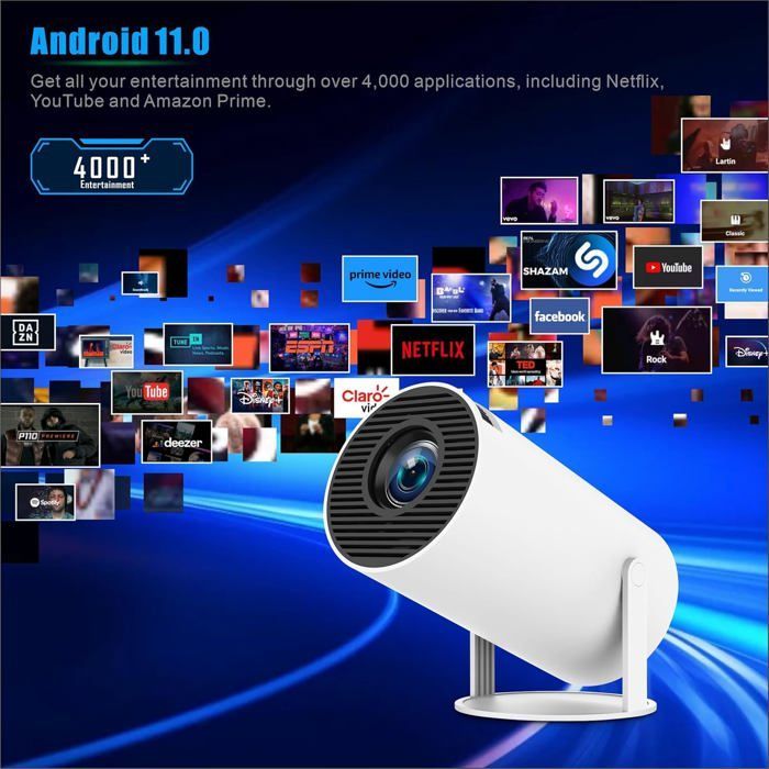 Miniproyector - ETHNICS ORIGINS - Portátil Android 11 - Resolución 4K nativa (3840x2160) - WiFi 6 de doble banda - Corrección trapezoidal automática