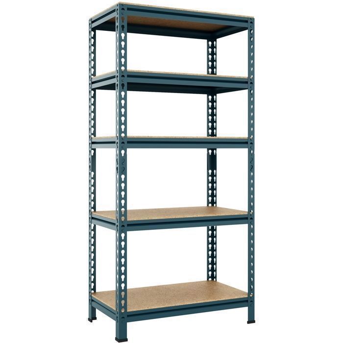 Étagère de Rangement 5 Niveaux 150x70x30cm, Assemblage sans Vis Cadre Métal Planches MDF, pour Garage/Maison, Bleu Marin YAHEETECH
