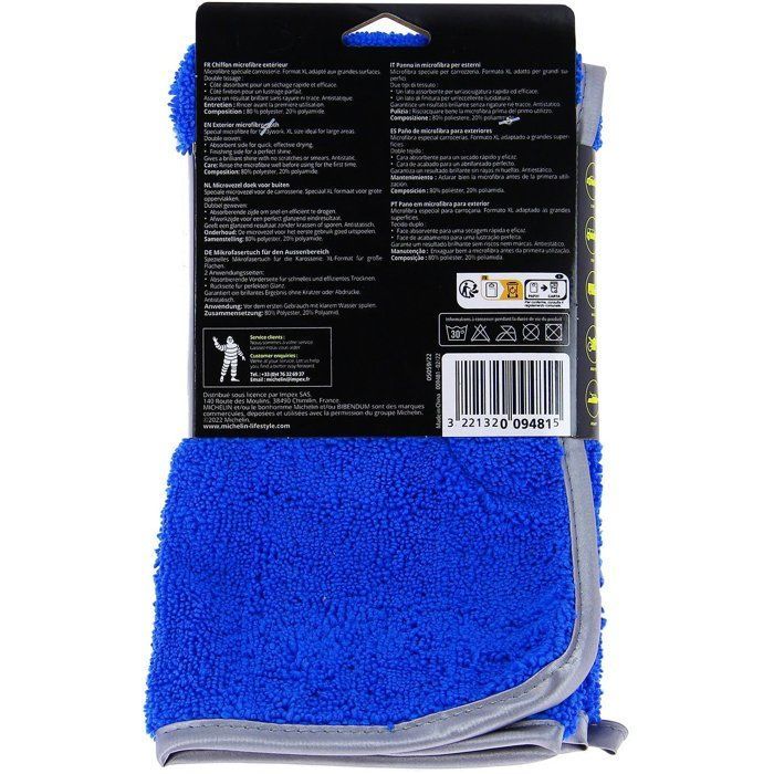 Microfibre extérieur - MICHELIN - Spécial carrosserie - Lustrage parfait - Séchage rapide - Format XL 50x40cm - Bleu