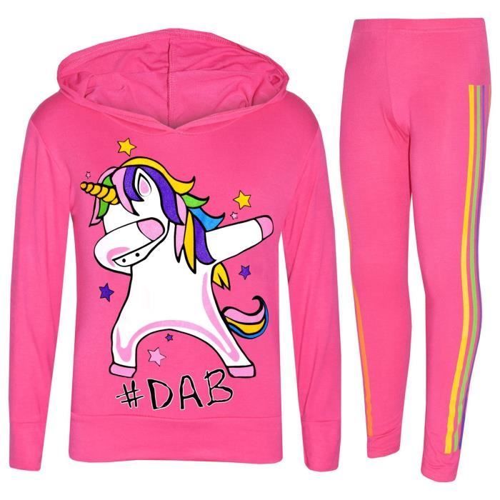 Chándal rosa de unicornio para niñas - Camiseta de manga larga y leggings (7-13 años)