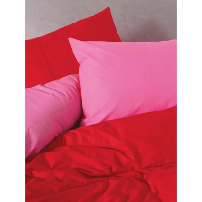 Parure de lit - 1 housse de couette 220 x 240 cm + 2 taies d'oreiller 60 x 60 cm - 100% coton renforcé - Rouge