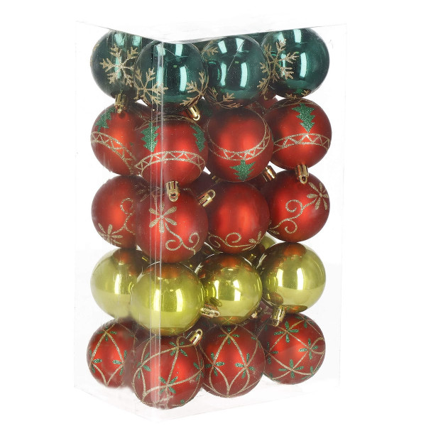 Bombki choinkowe 30 szt.6cm czerwony, zielony