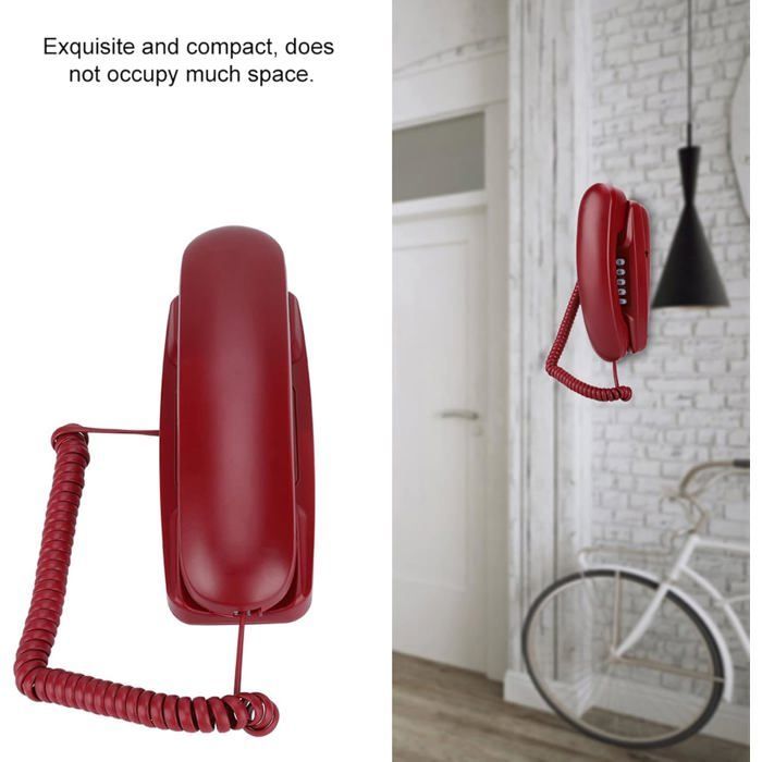 Telefone com fio de parede FEBEST - Vermelho - Rediscagem do último número - Função Flash - Função Mudo