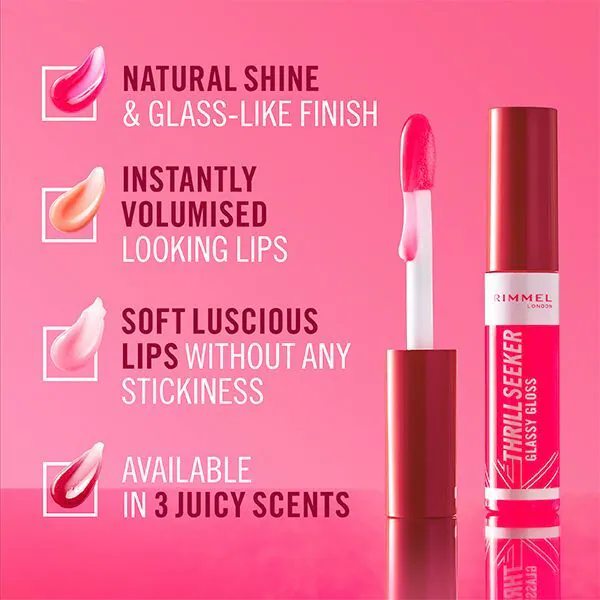 „Rimmel Thrill Seeker“ blizgusis lūpų blizgis „Pink To The Berry 350“, 10 ml