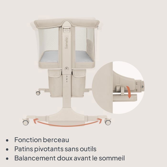 Lettino per neonati LIONELO Jodie 3 in 1 per co-sleeping - Regolabile in altezza e inclinazione - Materasso ad alta densità - Beige