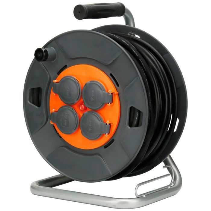 Carrete de cable para obras IP44 con 4 tomas de 16 A, cable 3G1.5mm², 40 m de cable - Naranja - Zenitech