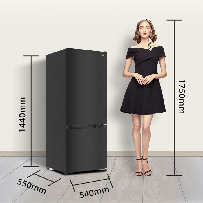 CHiQ FBM205L42-205L (153 x 52) Fridge Freezer, Energy Class E, 39 dB, Black Steel, Low Frost, Reversible Doors