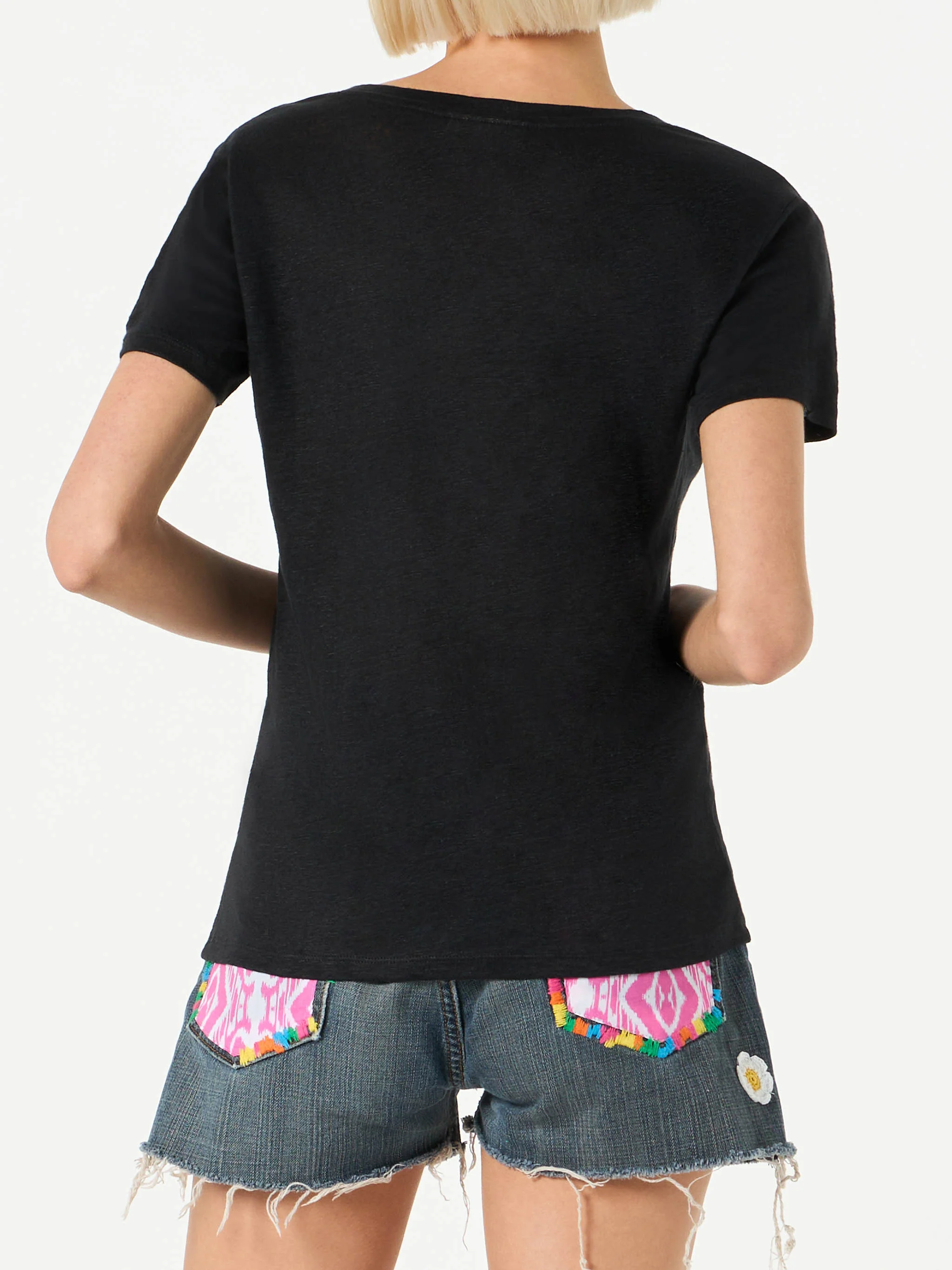 Dames zwart linnen T-shirt