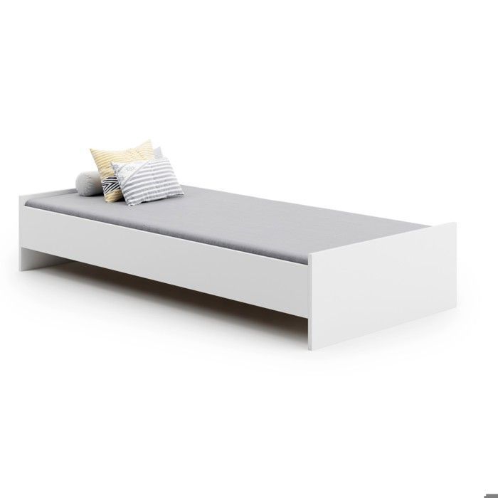 Cama infantil/juvenil KARO de 90x190 cm + somier de láminas, color blanco.