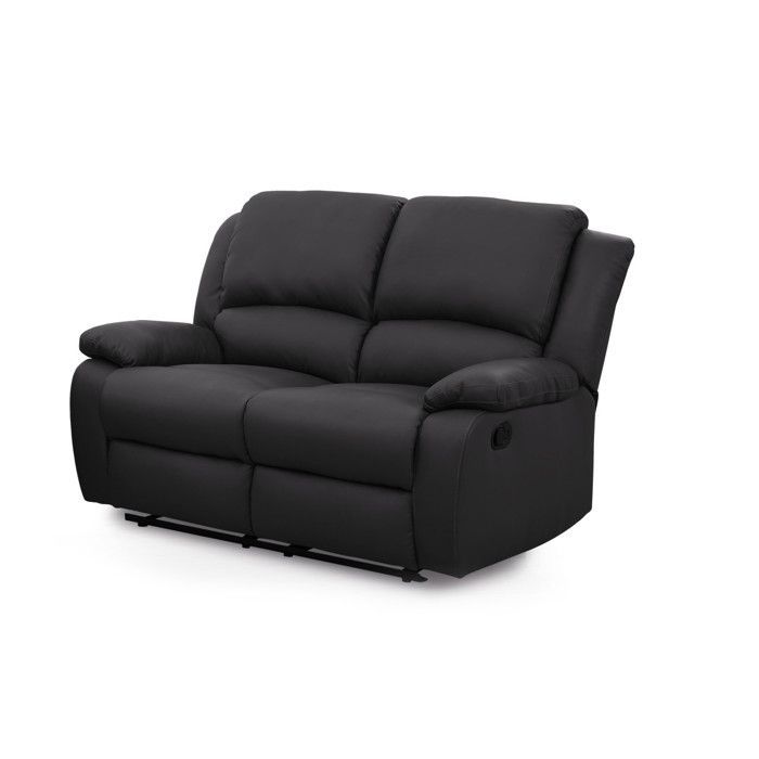 Sofá reclinable de 2 plazas LEO en piel sintética - Negro - 143 x 93 x 96 cm - LOUNGITUDE