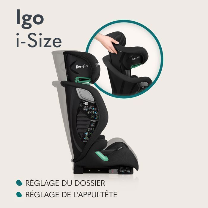 Silla de coche ISOFIX - LIONELO Igo i-Size - Asiento ancho - 100-150 cm - Protección lateral adicional - Grupo 2/3 - Gris