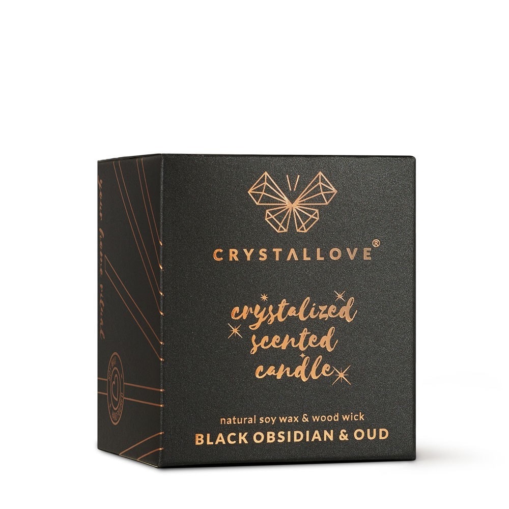 Bougie Crystallove, obsidienne noire, cire de soja et oud – 1 pièce