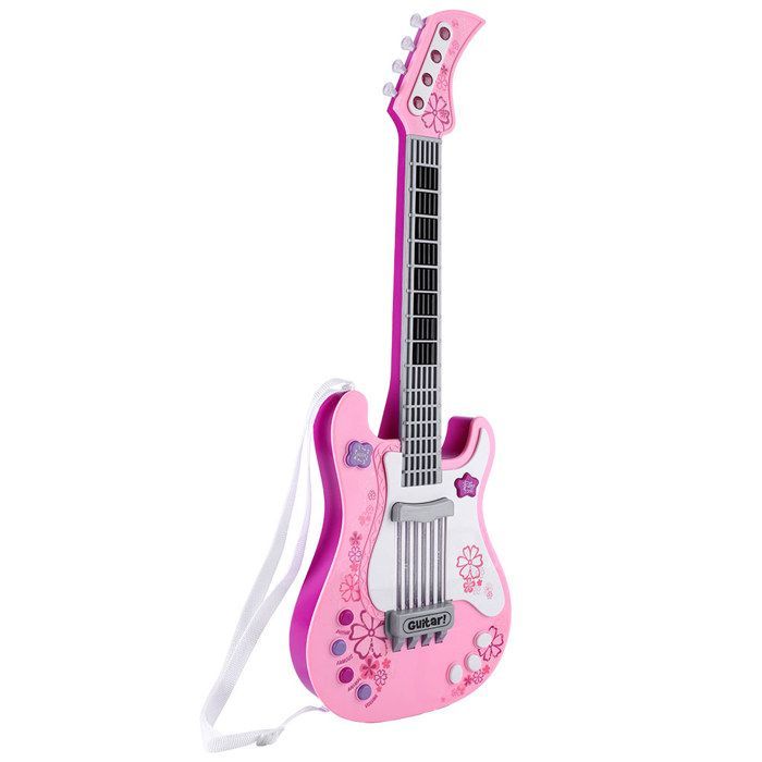 Chitarra basso giocattolo multifunzionale per bambini, strumento musicale leggero per bambini, rosa