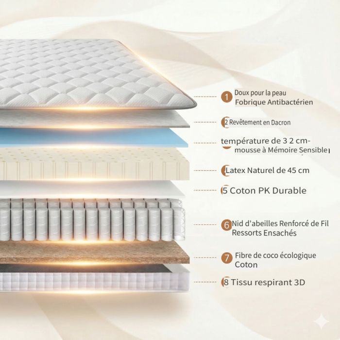 Colchón de 180x200 cm, 25 cm de altura, espuma de confort, muelles ensacados de 7 zonas, ergonómico, para adultos, certificado OEKO-TEX.
