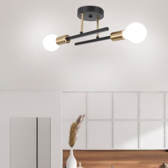 UNI Plafonnier Rétro Industrielle Luminaire 2 Tête E27 Applique Murale Noir et Cuivre