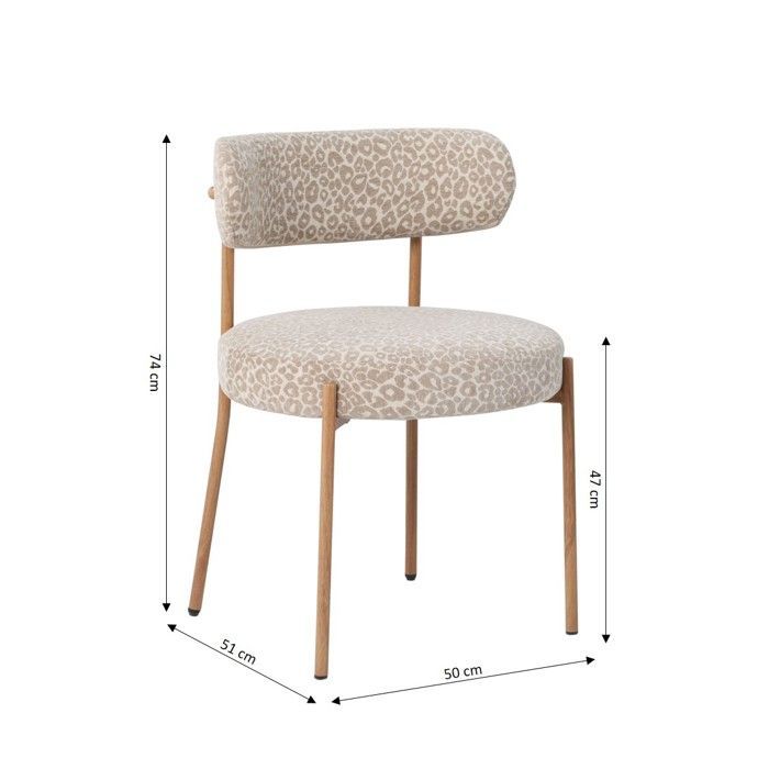 Set of 2 NOA chairs in beige leopard print fabric with metal legs and wood finish