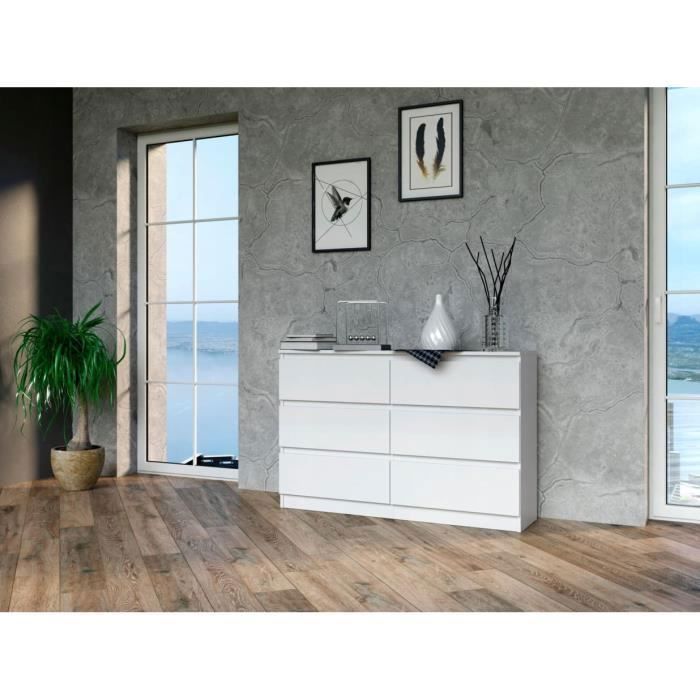 ASTER T6 - Cómoda para dormitorio/oficina/sala de estar 138x40x77 cm / 6 cajones - Mueble de almacenamiento moderno, cómoda de estilo escandinavo - Armario