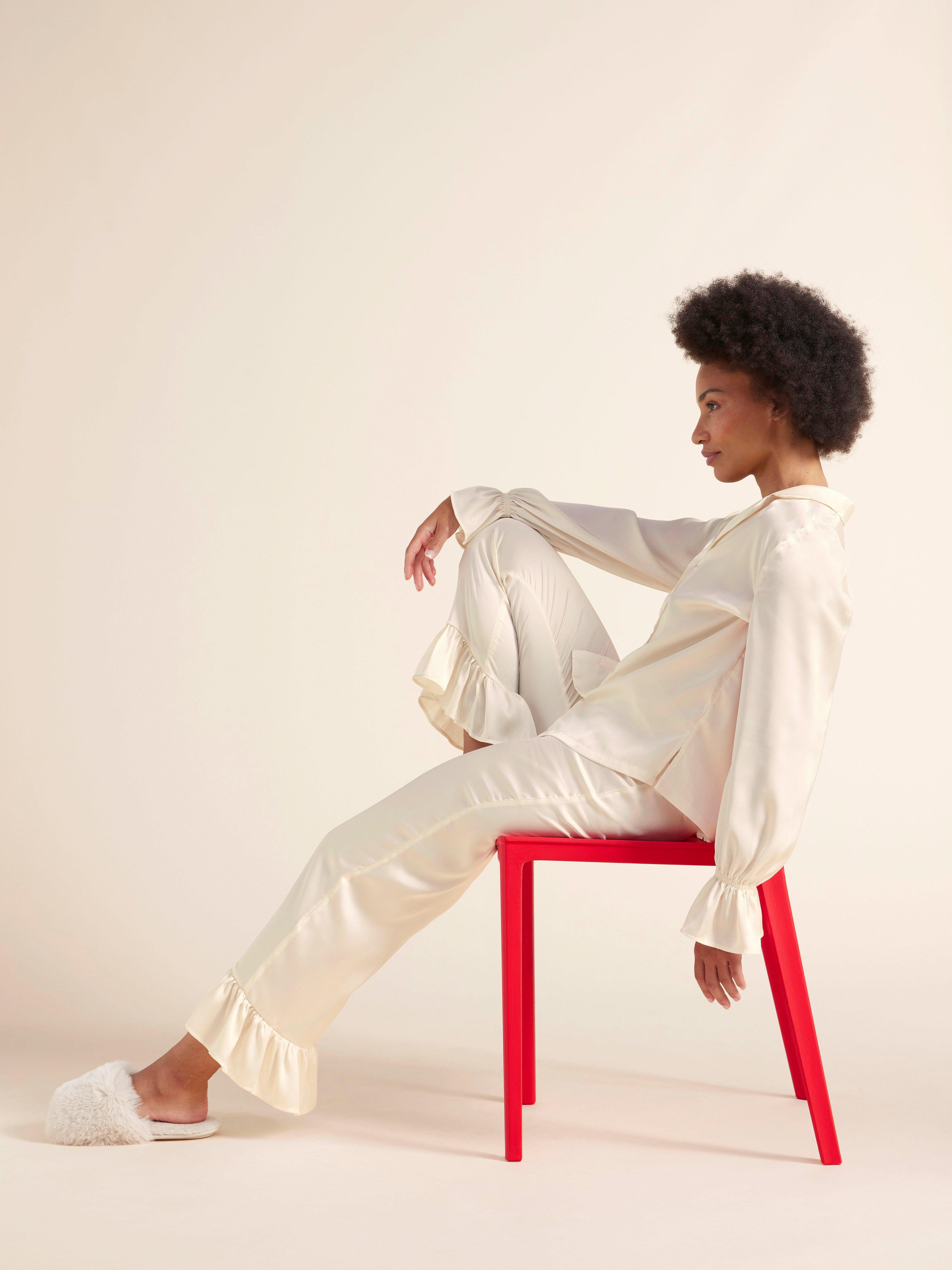 Pyjamasskjorta en satin blanc