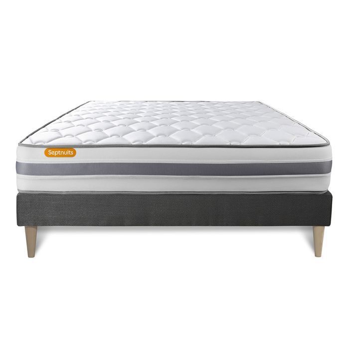 Bettgestell und Matratze 180x200 mm, Memo-Federkern, Taschenfederkern und Memory-Schaum, 22 cm, fest, graues Bettgestell-Set