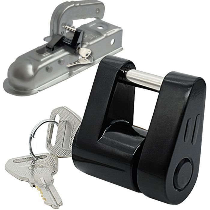 1 set of black zinc alloy trailer hitch locks, with key, anti-theft
