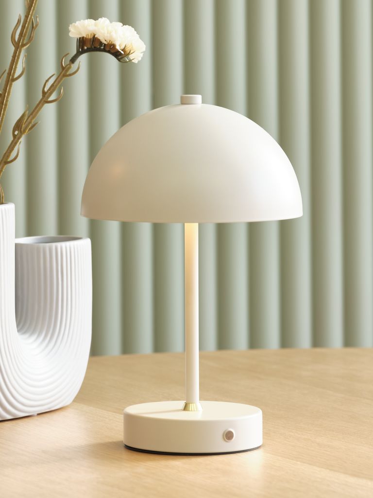 KENT KENT baterijas darbināma lampa Ø16xH25cm gaiši pelēka ar skārienpogu un taimeri
