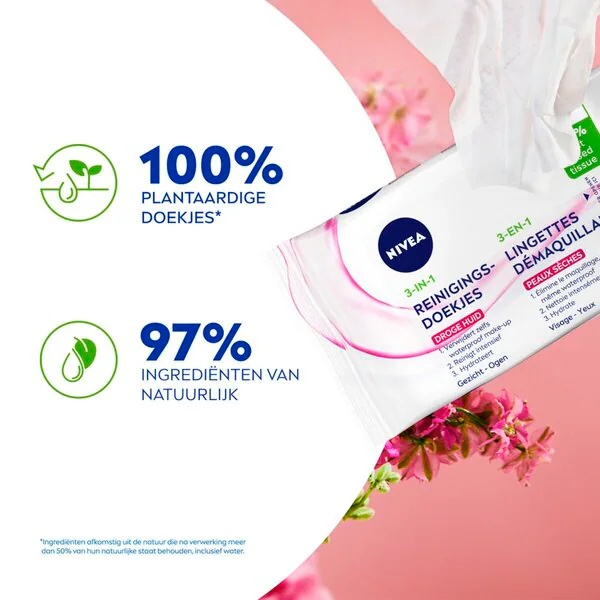 NIVEA 3-in-1 tīrīšanas salvetes<br>25 gab. - Sausai ādai