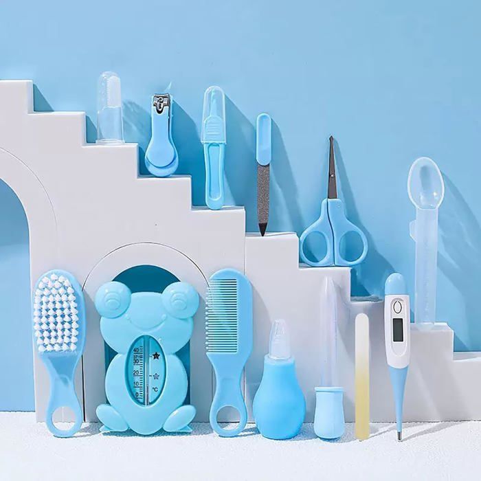 Trousse de soin bébé naissance,trousse de toilette bébé avec 13 accessoires essentiels,brosse à cheveux, thermomètre digital et bain