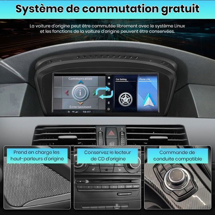 Linux Car Radio for BMW 5 Series E60 E61 E63 E64 3 Series E90 E91 E92 Carplay Android Auto 8.8'' HD screen 1280*480 (No system)