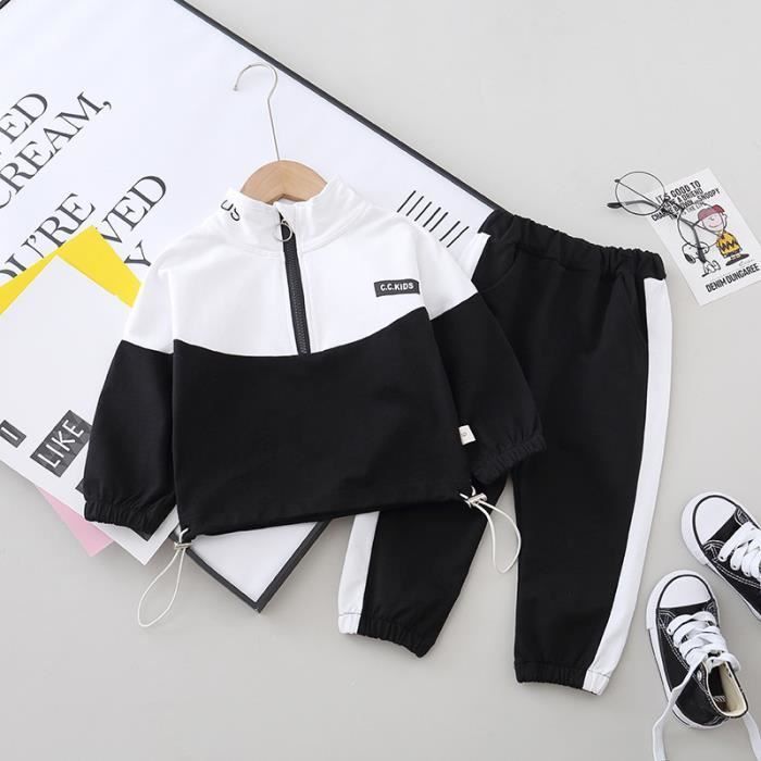 Ensemble de vêtements pour filles et garçons 2 pièces en coton Adapté aux sports et aux loisirs Noir