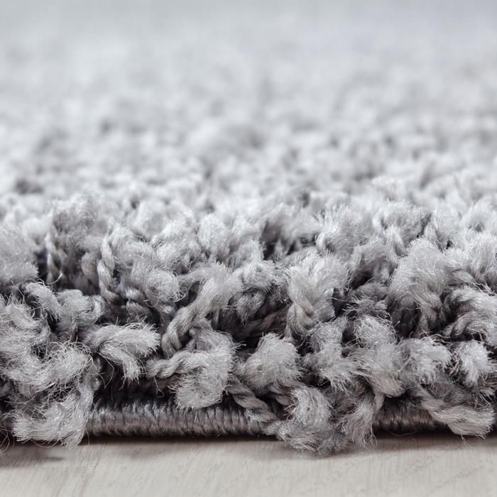 Tapis poils longs shaggy 300x400 rectangle tissé gris motif uni UNI L