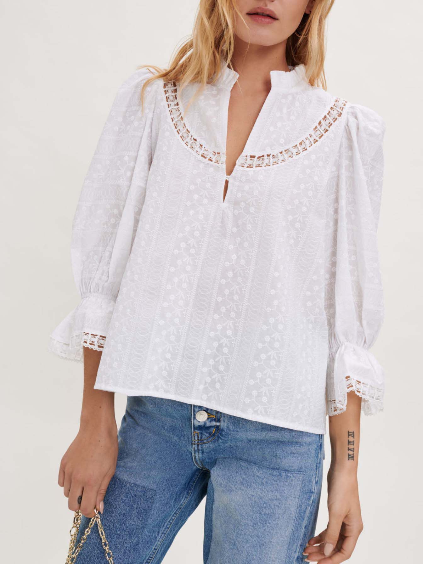 Geborduurde katoenen blouse - Wit