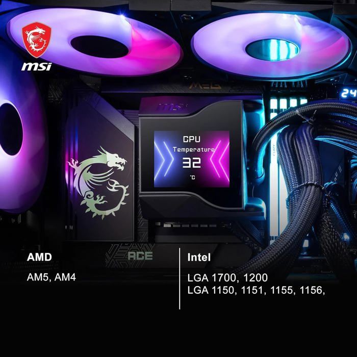 Raffreddamento a liquido per CPU - MSI - Coreliquid D240 - Pompa con ventola da 60 mm - 2 ventole ARGB da 120 mm - Schermo da 2,4