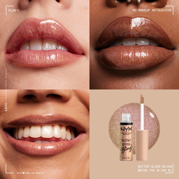 NYX Professional Makeup Butter Gloss Bling! сјај за усне 01 Bring The Bling 8ml