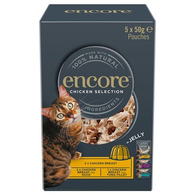 Pacote com 5 sachês de gelatina Encore Cat de 50g