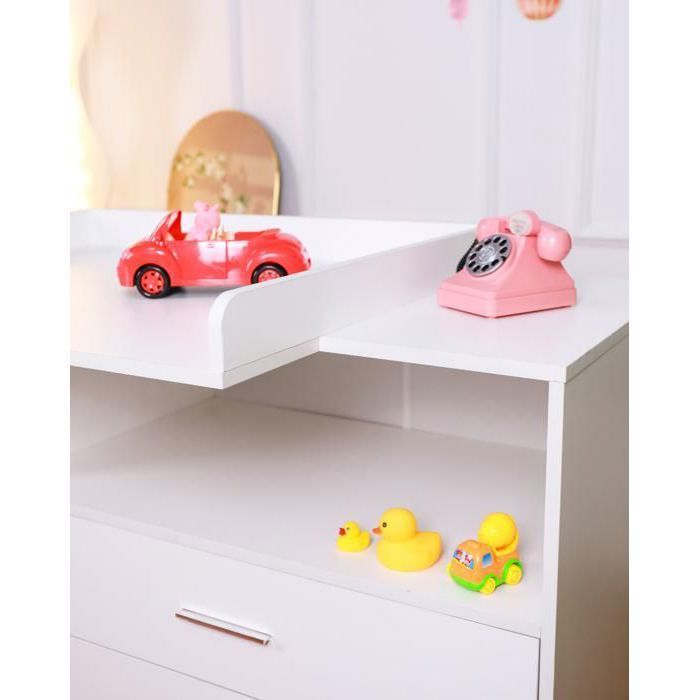 Commode à Langer pour bébé en Bois avec Plan à Langer, 3 tiroirs, 1 Porte, Blanc,  113x100 cm, poignées chromées