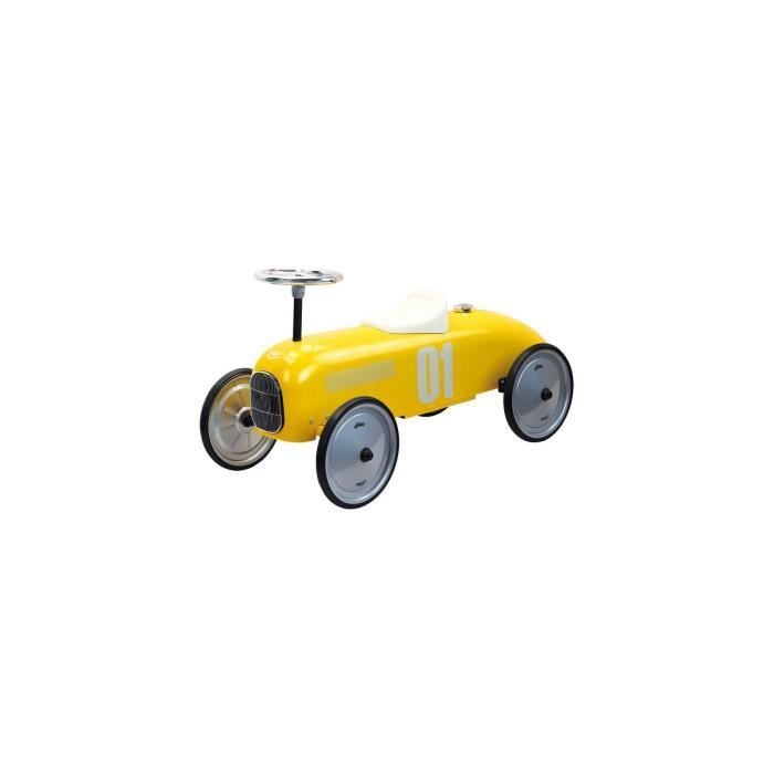 Racer Baby Ride-On Car - Retro Vintage Metal Racing Car - Yellow - From 18 months / 20 kg max - Boy, Girl
