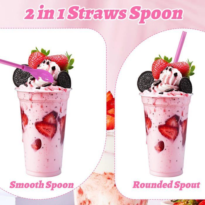 2-in-1 slushie-pillit ja -lusikat - 12 kpl, värikkäät, uudelleenkäytettävät - sopivat smoothieihin, pirtelöihin ja etiketteihin