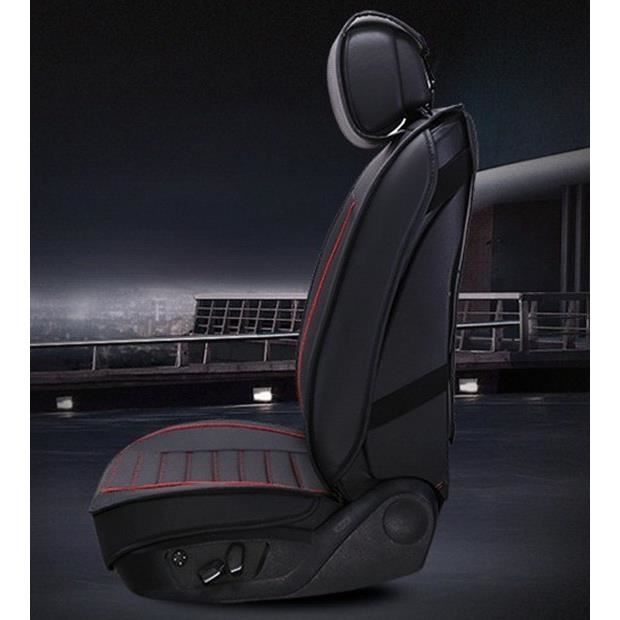 Fundas para asientos - Piel sintética ecológica - Negro y rojo - Universal - Compatible con airbag