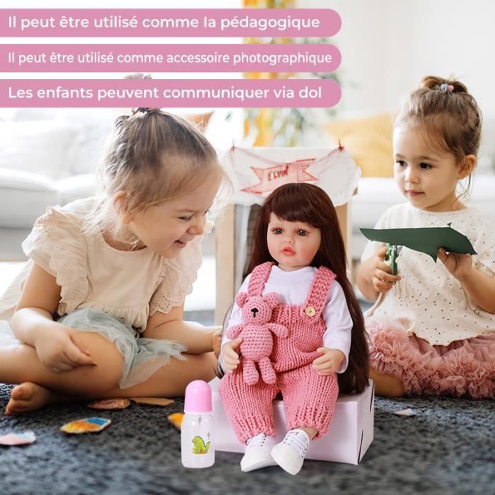 Poupée bébé Reborn - A2 - 55 cm - Silicone - Cheveux longs - Accessoires inclus