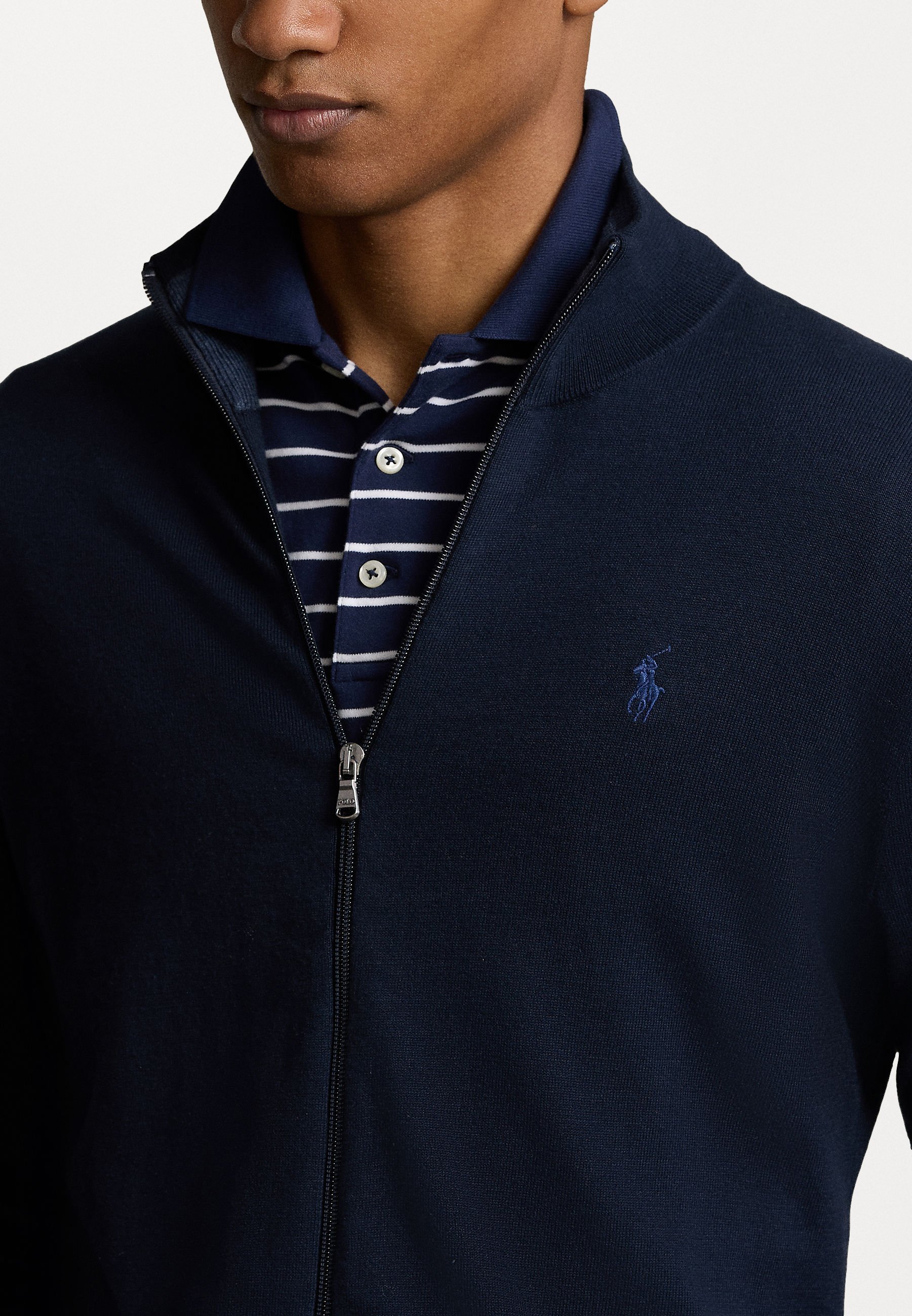 Cardigan Polo Ralph Lauren in cotone con zip intera - blu navy/blu invernale