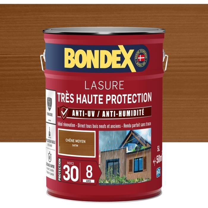 BONDEX - Tinte para madera de 8 años - FPS 30 - Roble medio - Acabado satinado - 5 litros