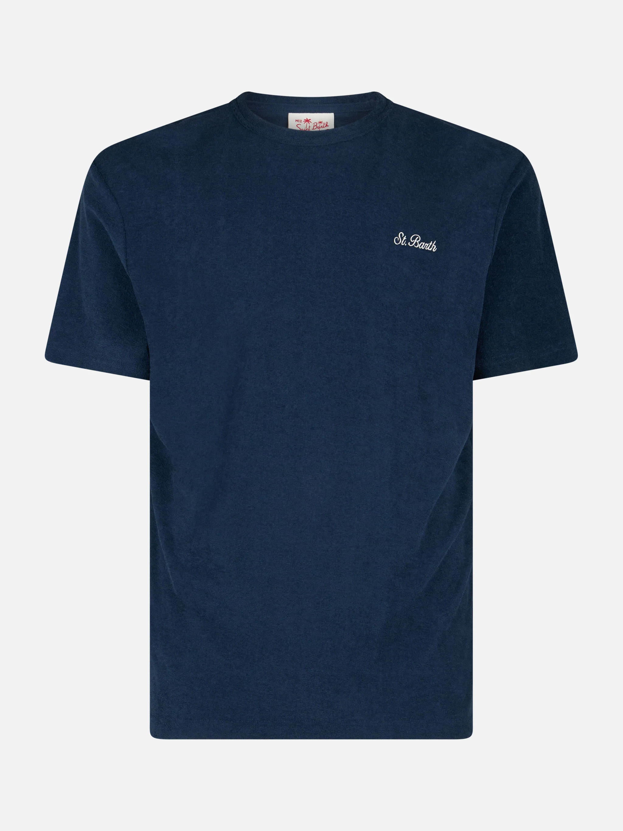 Gary heren T-shirt van marineblauw badstof met St. Barth-borduurwerk
