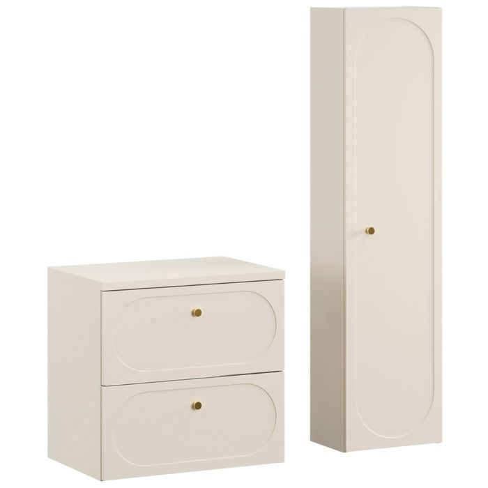 DONNA SAND Wandgemonteerd badkamermeubel met 60 cm breed werkblad en 35 x 140 cm hoge kast, beige